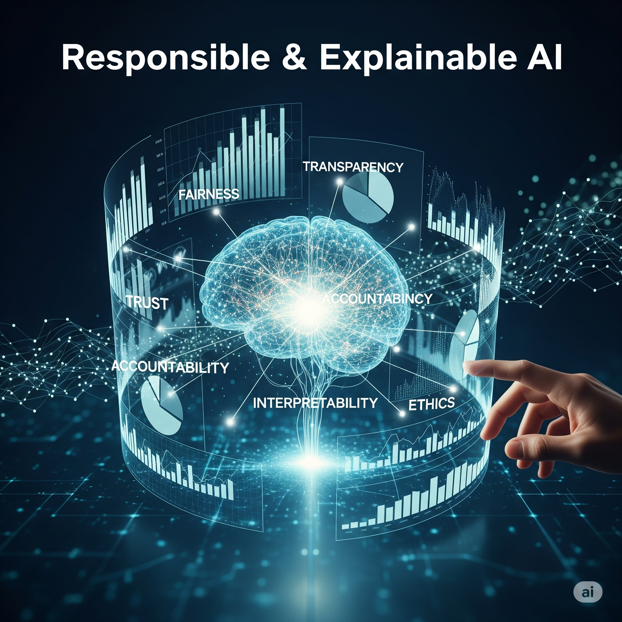 Shield and AI explainability concept in blue